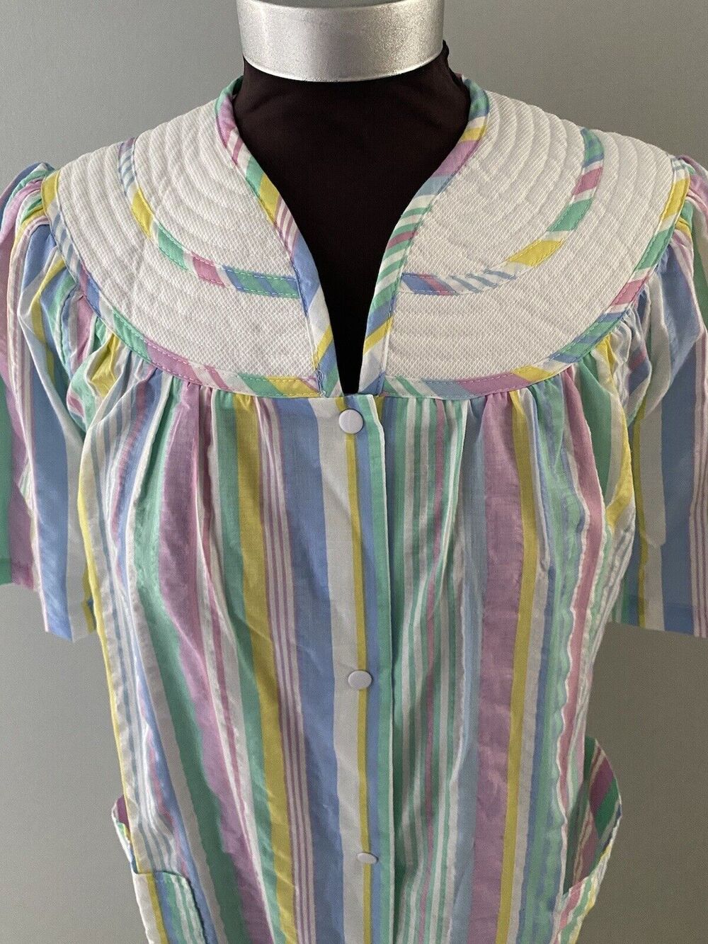 National Seersucker Robe House Coat Womens S Pastel Stripe Mumu Dress Grannycore